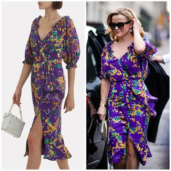 NWT Saloni Olivia Silk Chiffon Violet Dress - Picture 2 of 16